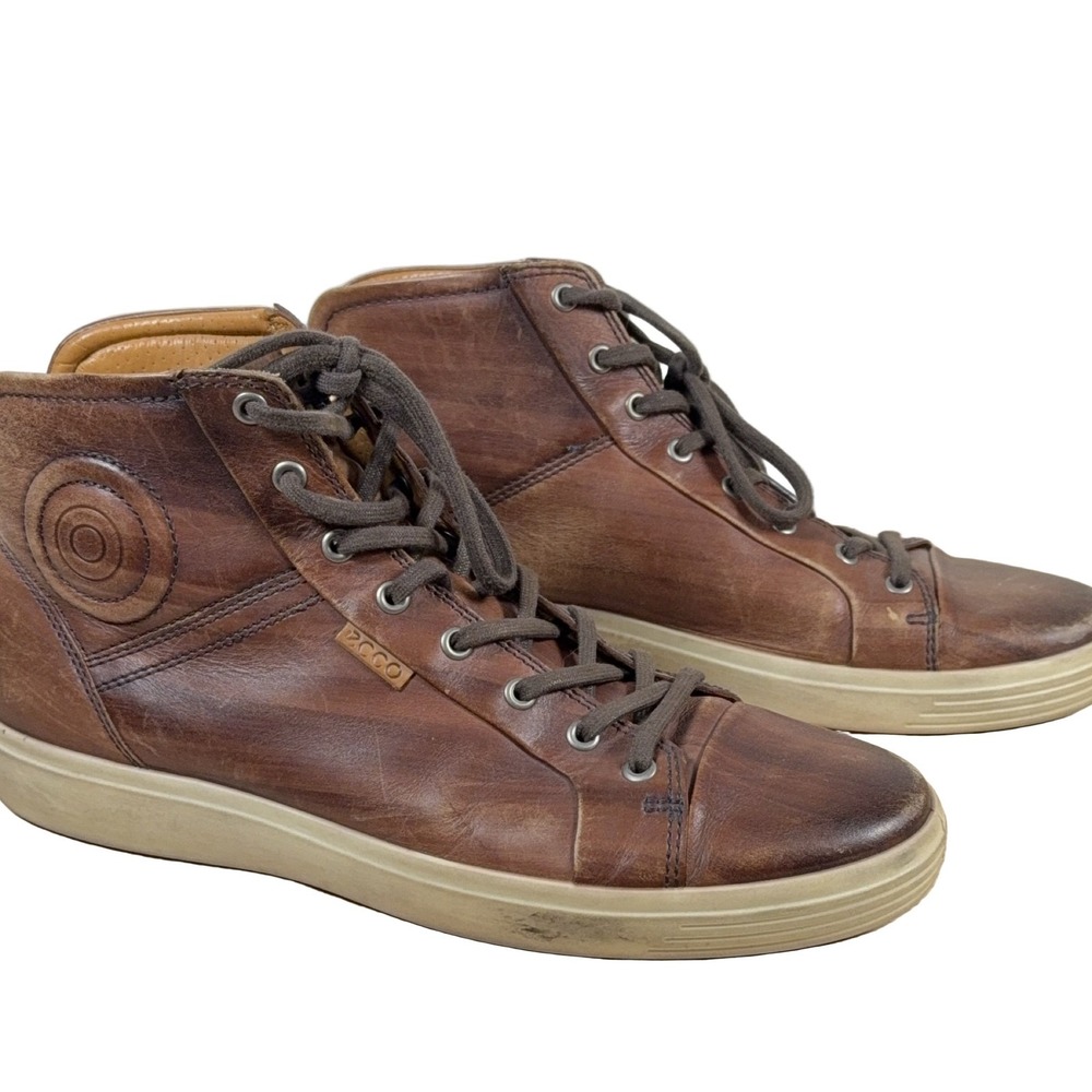 ECCO High Top Sneakers Men's Brown Leather Comfort Lace Up Shoes Size 45 US 11.5